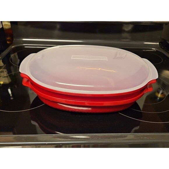 Kitchen Aid Red 9" x 13" Microwave Veggie Food Steamer 3 piece set - Picture 9 of 9